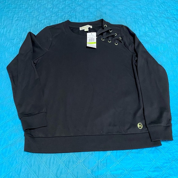 Michael Kors, black top Sweatshirt with Lace-Up Detail NWT (medium) - Picture 9 of 10